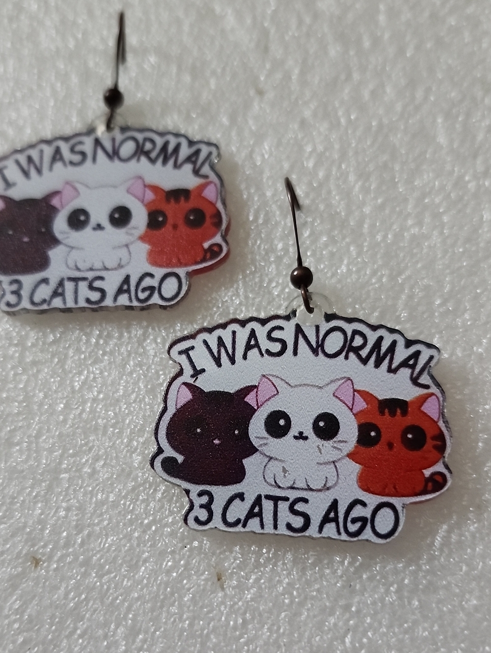 Hand Crafted Cute Cat Trio Earrings - Black, White, Orange